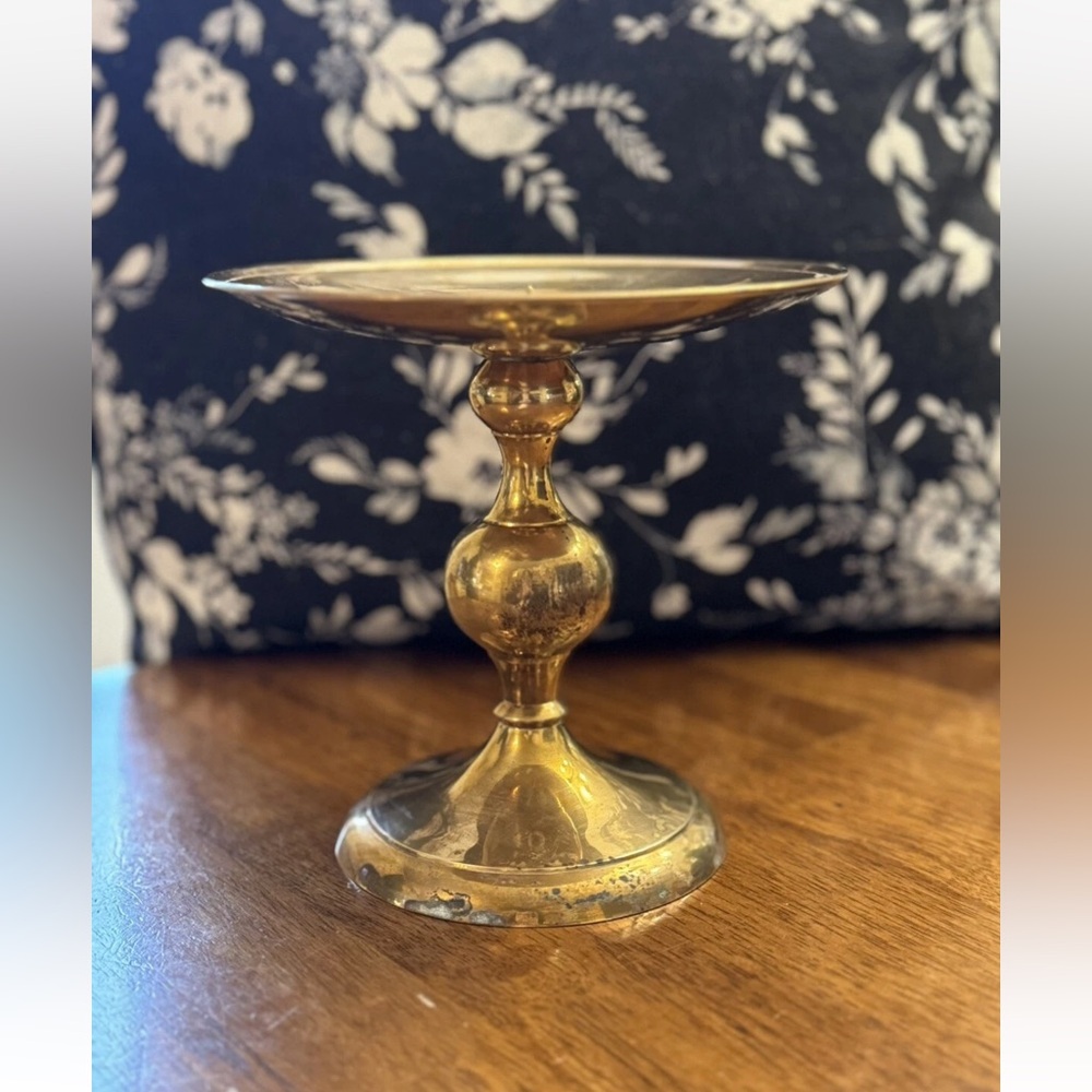 Vintage Solid Brass Pillar Candle Holder Up To 6'' Dia.
